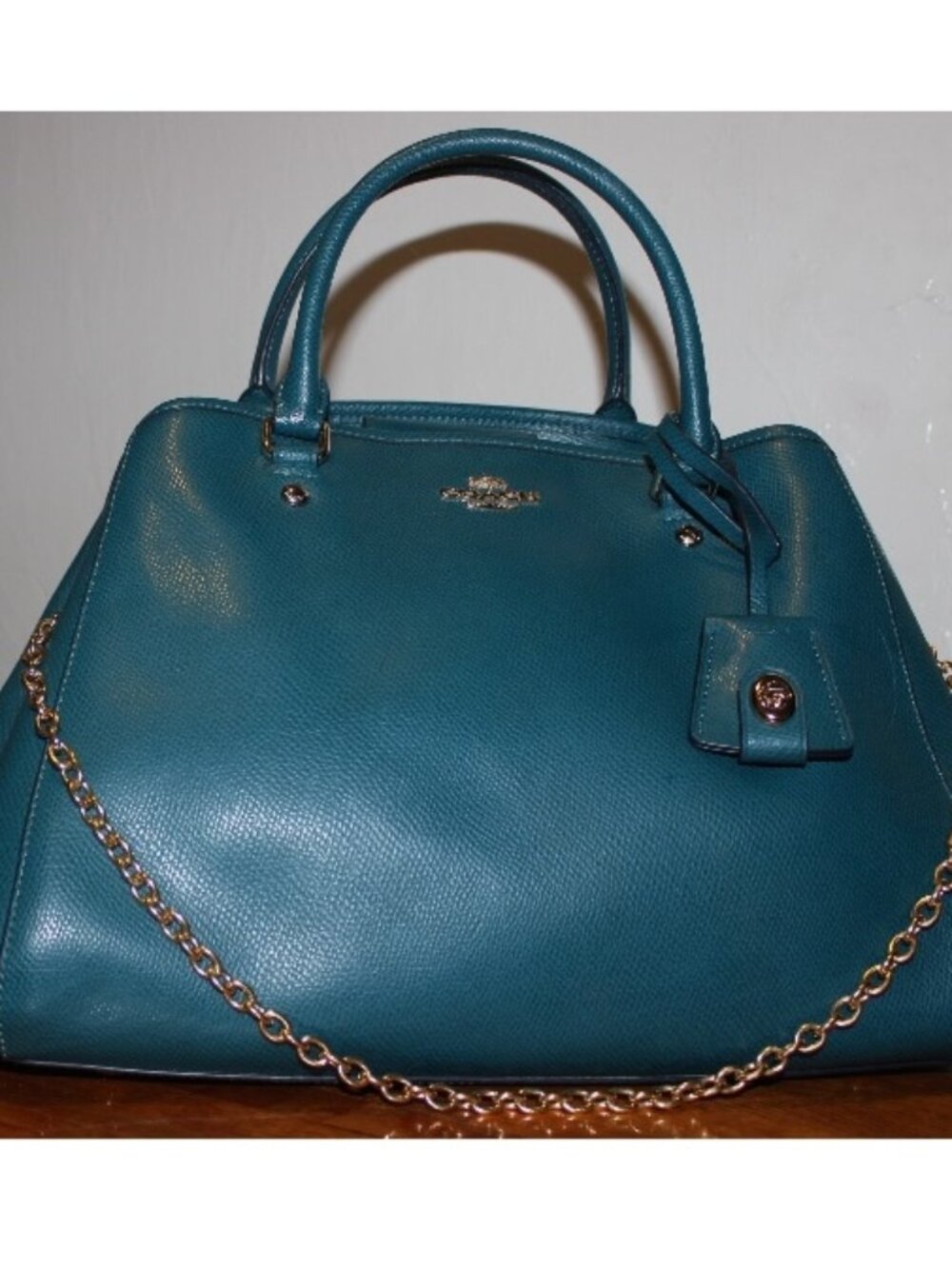 $348 Coach 91146 Mini Lillie Carryall Satchel Bag Turquoise Blue Crossgrain